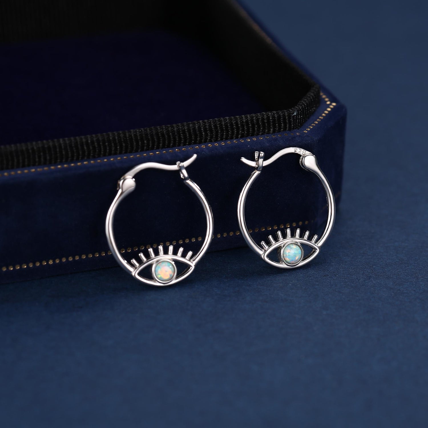 Aqua Green Opal Eye Hoop Earrings in Sterling Silver, Silver or Gold Evil Eye Hoops, Simulated Opal, Evil Eye Earrings, Lab Opal Earrings