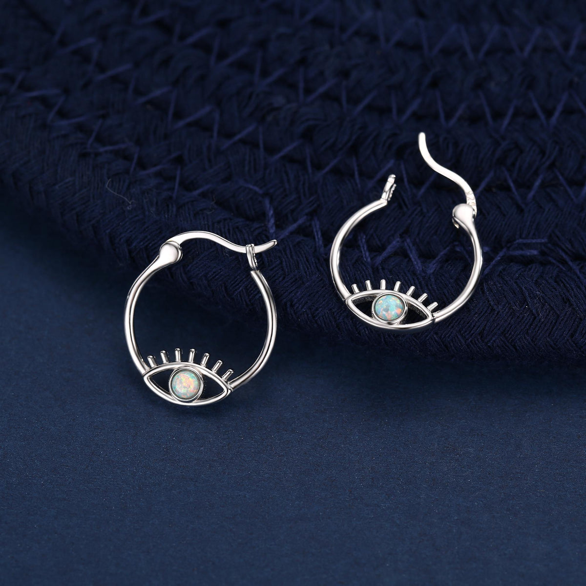Aqua Green Opal Eye Hoop Earrings in Sterling Silver, Silver or Gold Evil Eye Hoops, Simulated Opal, Evil Eye Earrings, Lab Opal Earrings