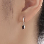 Sterling Silver Dangling Oval Black Opal Hoop Earrings, Lab Created Black Opal Charm Dangle Hoop Earrings, Silver or Gold
