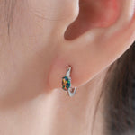 Oval Black Opal Huggie Hoop Earrings in Sterling Silver, Silver or Gold, Lab Opal Hoops, Created Opal Hoops, Simulated Opal Hoops