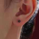 Black CZ Flower Screw Back Earrings in Sterling Silver, Forget Me Not Floral CZ Earrings, Silver or Gold, Flower CZ Earrings