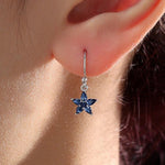 Sterling Silver Sapphire Blue CZ Flower Drop Dangle Earrings, Dainty Dangle Forget Me Not Flower Drop Earrings, Silver CZ Hook Earrings