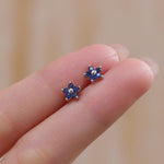Tiny Sapphire Blue CZ Flower Stud Earrings in Sterling Silver, Silver or Gold, Blue CZ Flower Stud Earrings, Forget me not Flower Earrings