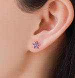 Amethyst Purple CZ Flower Stud Earrings in Sterling Silver, Silver or Gold, Marquise Crystal Earrings