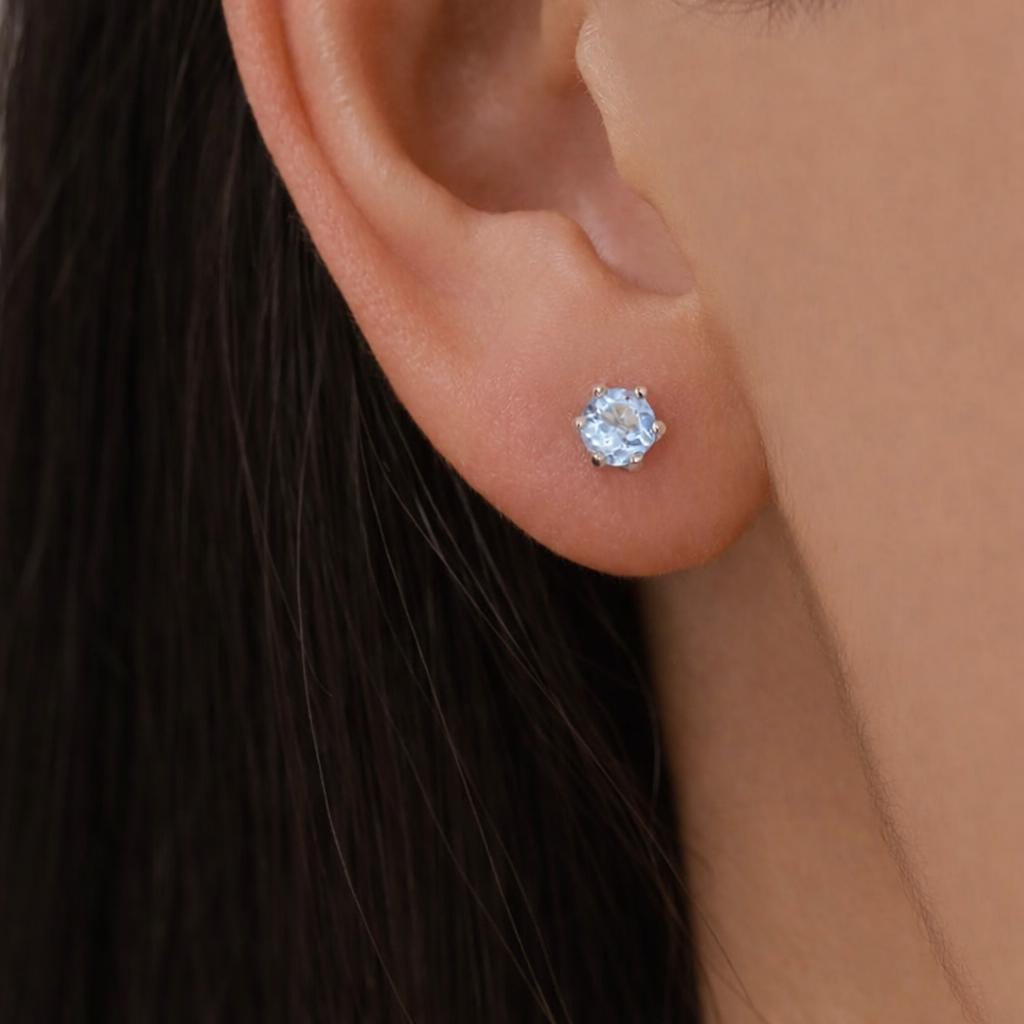 Genuine Sky Blue Blue Topaz Stud Earrings in Sterling Silver, Silver or Gold, Trillion Cut Natural Blue Topaz Earrings, Double Pronged