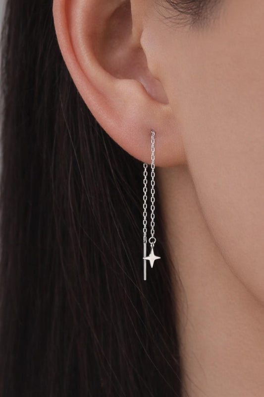 Four Point Star Threader Earrings in Sterling Silver, Silver or Gold, Star Ear Threaders