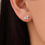 Tiny Hydrangea Bouquet CZ Stud Earrings in Sterling Silver, Silver or Gold, Opal Blue or Opal Pink, Three CZ Flower Earrings, CZ Cluster