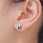 Tiny Scarab Beetle Stud Earrings in Sterling Silver with Enamel, Silver or Gold or Rose Gold, Egyptian Scarab Beetle Earrings, Bugs Earrings