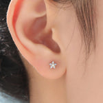 Tiny Opal Blue Forget-me-not CZ Stud Earrings in Sterling Silver, Silver or Gold or Rose Gold, Clear and Milky Blue CZ Flower Stud Earrings