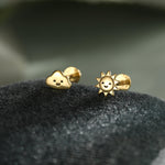 Sterling Silver Sun and Cloud 16G Flat Back Labret Earrings