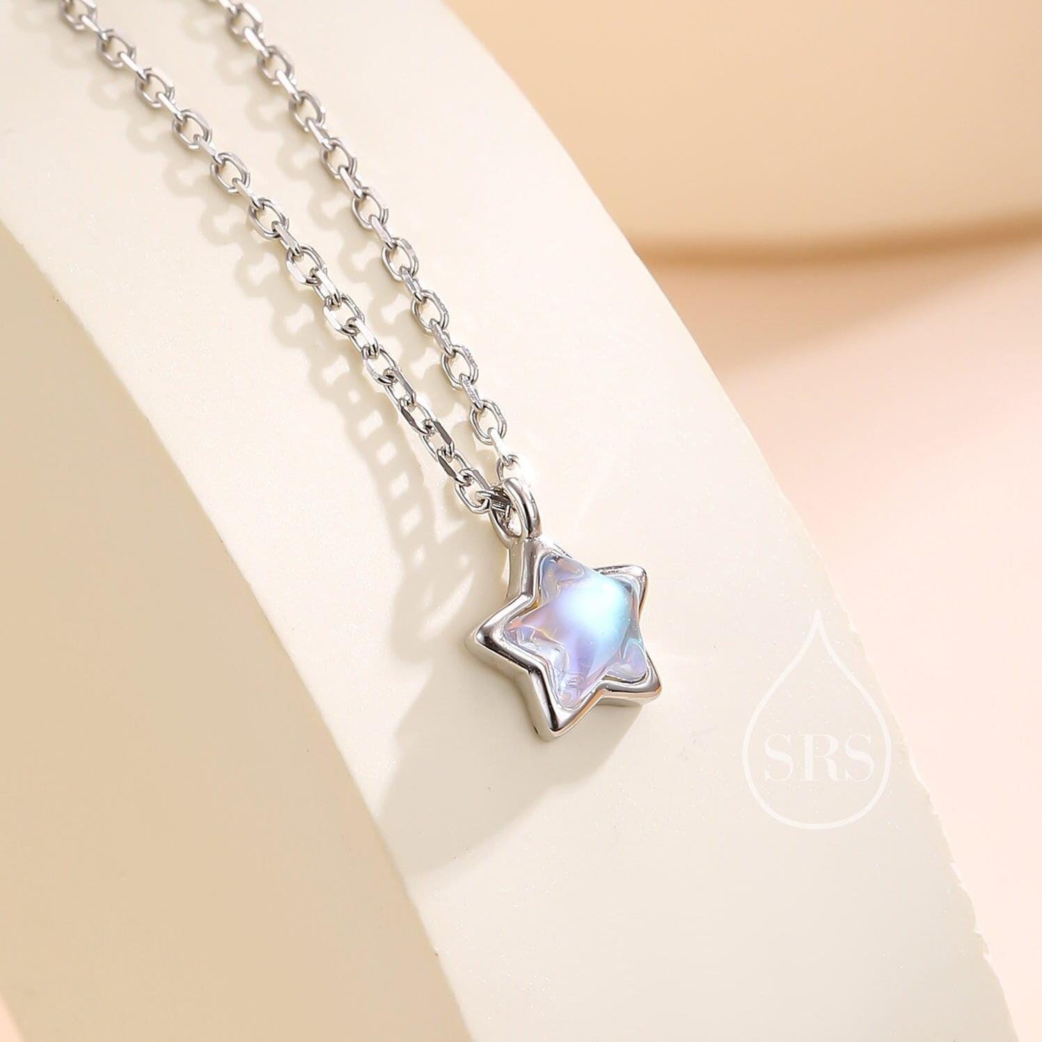 Moonstone Star Pendant Necklace in Sterling Silver, Silver or Gold, Aurora Star Necklace, Moonstone Star Necklace