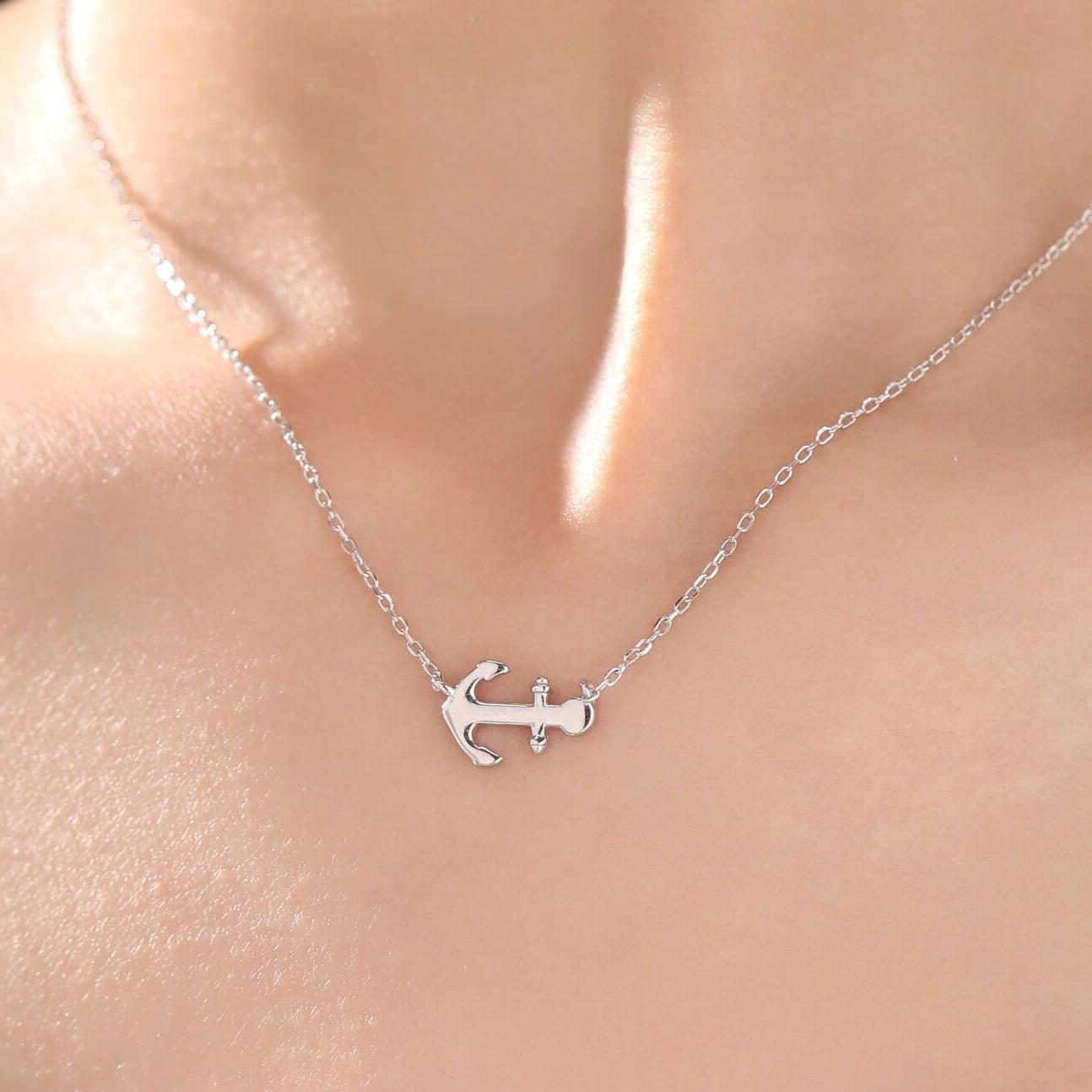 Dainty Anchor Pendant Necklace in Sterling Silver, Silver or Gold or Rose Gold, Anchor Necklace in Silver