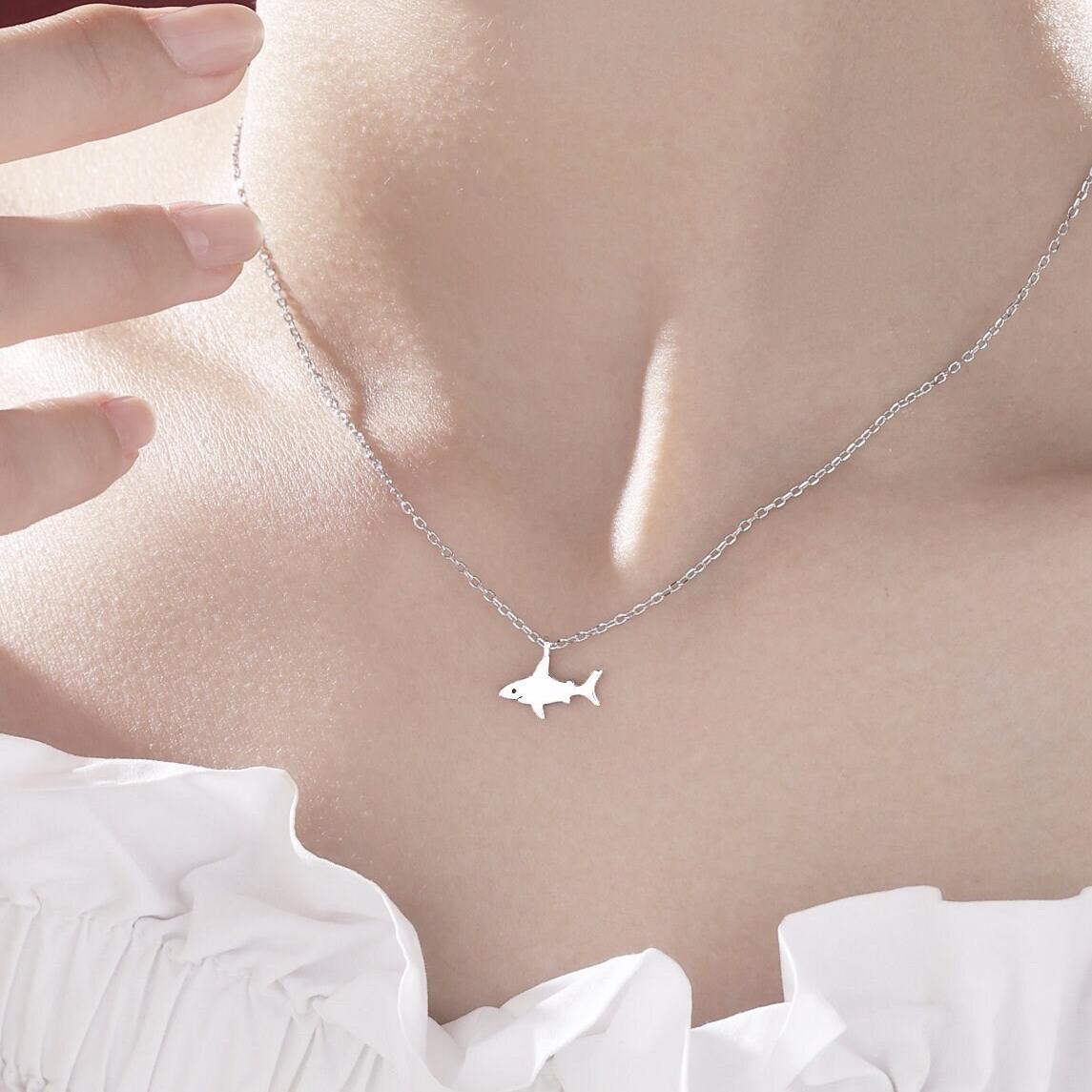 Tiny Shark Pendant Necklace in Sterling Silver, Shark Necklace, Small Shark Pendant, Silver or Gold, Shark Fish Necklace