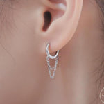 Double Chained Hoop Earrings in Sterling Silver – Silver, Gold or Rose Gold Huggie Hoops with Two Chains