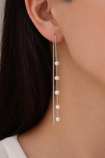Genuine Freshwater Pearl U Shape Threader Earrings in Sterling Silver, Natural Pearl, Silver or Gold Finish Ear Threaders, Long Threaders,