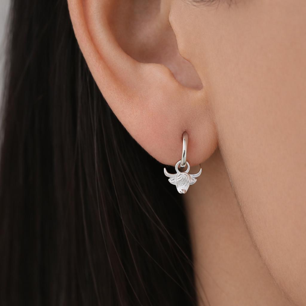 Highland Cow Huggie Hoops in Sterling Silver, Silver or Gold or Rose Gold, Highland Cow Earrings, Detachable Hoops