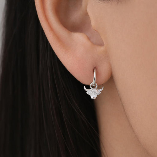 Highland Cow Huggie Hoops in Sterling Silver, Silver or Gold or Rose Gold, Highland Cow Earrings, Detachable Hoops