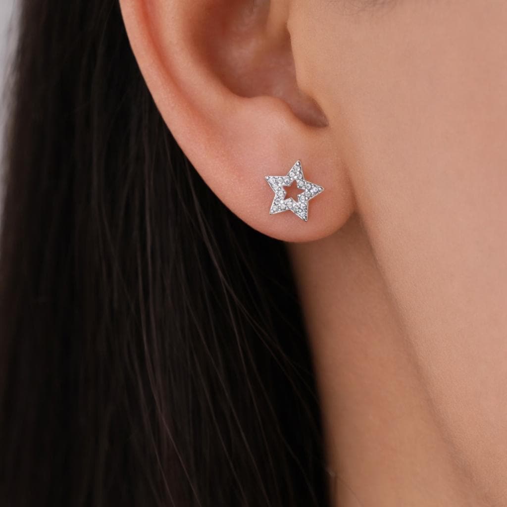 CZ Star Stud Earrings in Sterling Silver, Silver, Gold or Rose Gold, Open Star Earrings, Sunburst Earrings, Celestial