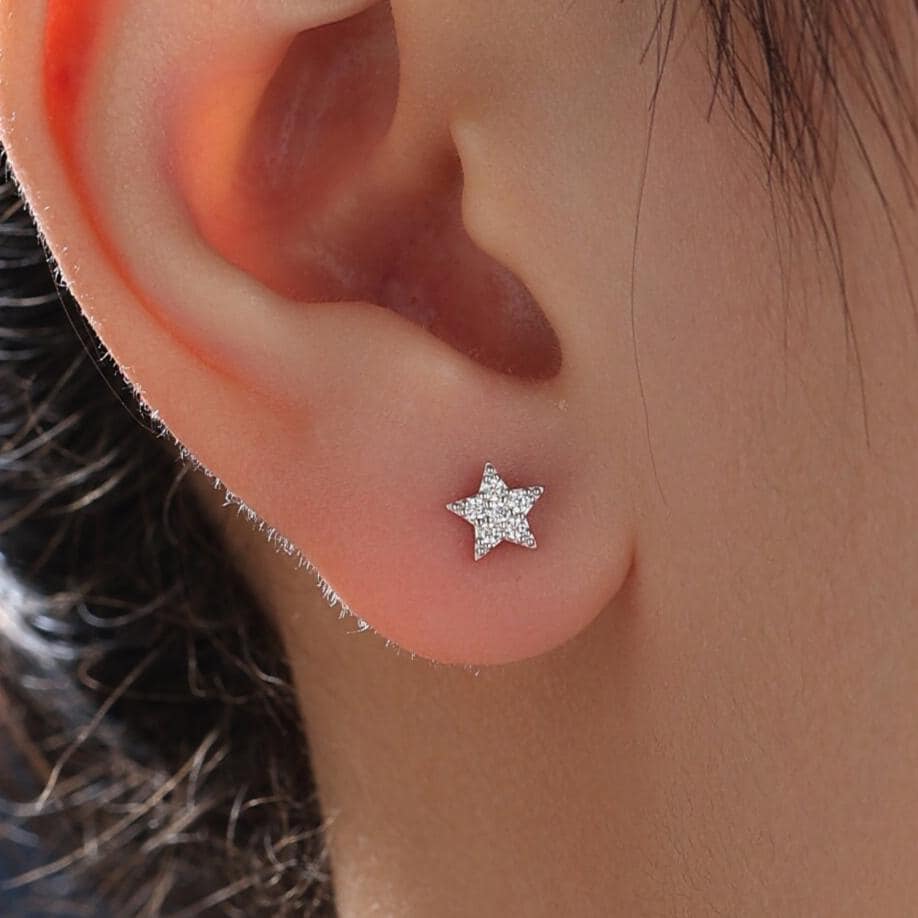 Mismatched Moon and Star CZ Stud Earrings in Sterling Silver, CZ Moon and Star Earrings, Celestial Earrings