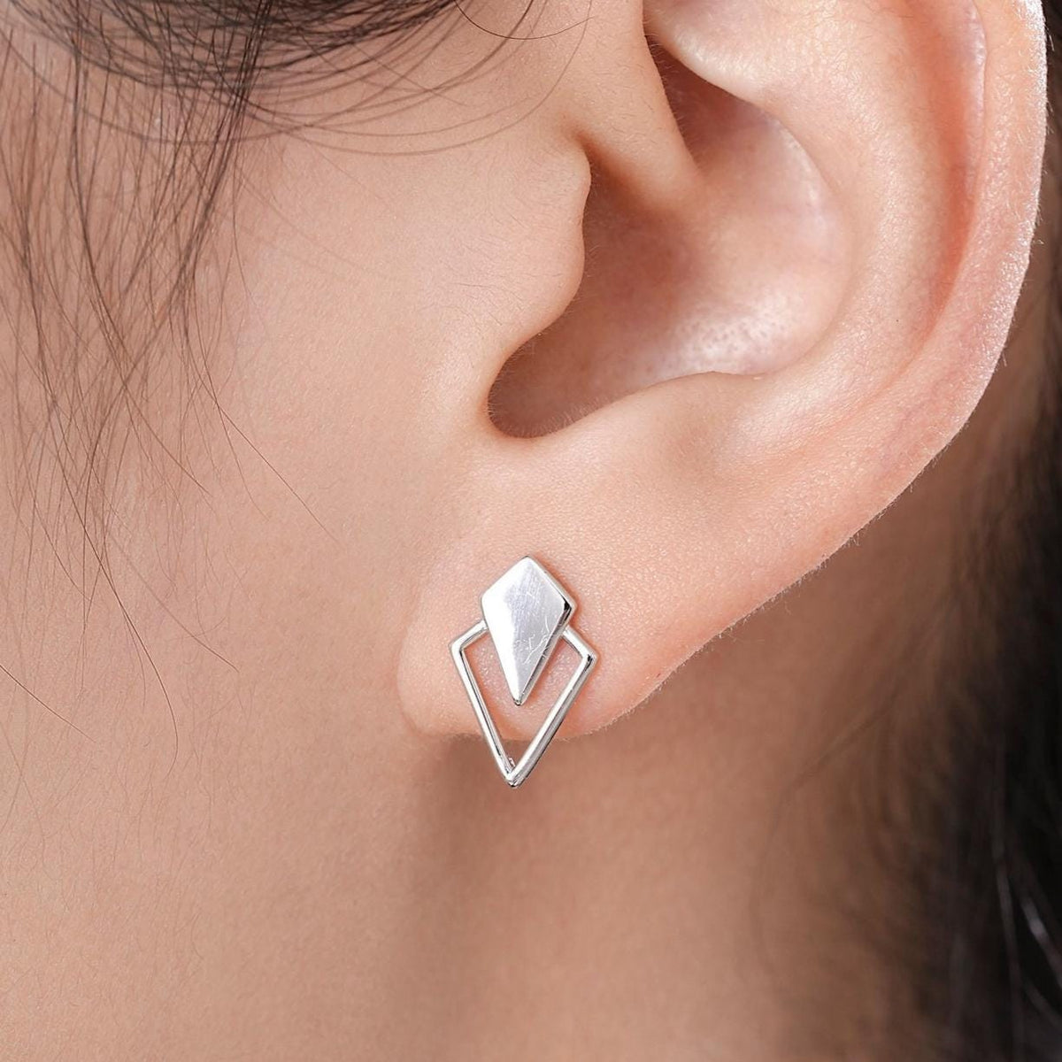 Art Deco Inspired Small Rhombus Stud Earrings in Sterling Silver, Silver or Gold or Rose Gold, Tiny and Delicate Triangle Rhombus Earrings