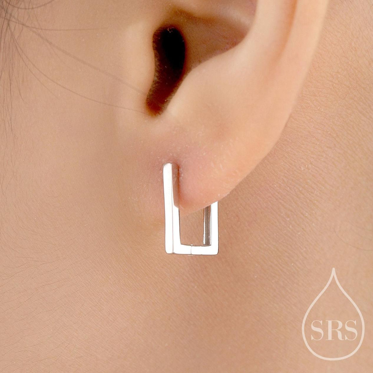 Rectangle Hoop Earrings in Sterling Silver, Silver or Gold, Skinny Geometric Square Hoop Earrings, 12mm Minimalist Hoops
