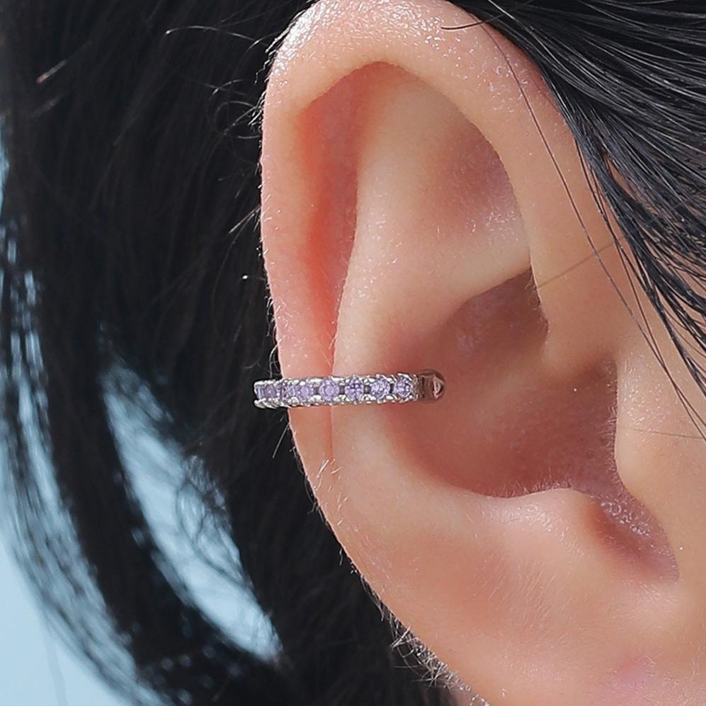 Amethyst Purple CZ Ear Cuff in Sterling Silver, Silver or Gold, Simple Piercing Free Earrings, Minimalist Ear Cuff, Purple CZ Ear Cuff