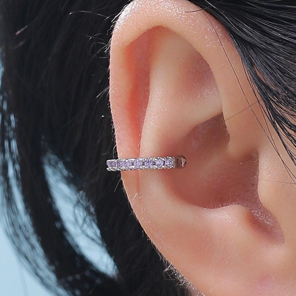Amethyst Purple CZ Ear Cuff in Sterling Silver, Silver or Gold, Simple Piercing Free Earrings, Minimalist Ear Cuff, Purple CZ Ear Cuff