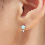 Sterling Silver Tiny Purple Opal and CZ Stud Earrings, Tiny Opal Earrings, Fire Opal, Lab Opal Stud