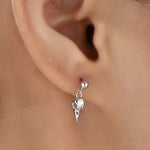 Sterling Silver Tiny Bird Skull Drop Stud Earrings Earrings, Silver or Gold or Rose Gold, Bird Skeleton Earrings in Sterling Silver