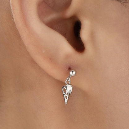 Sterling Silver Tiny Bird Skull Drop Stud Earrings Earrings, Silver or Gold or Rose Gold, Bird Skeleton Earrings in Sterling Silver