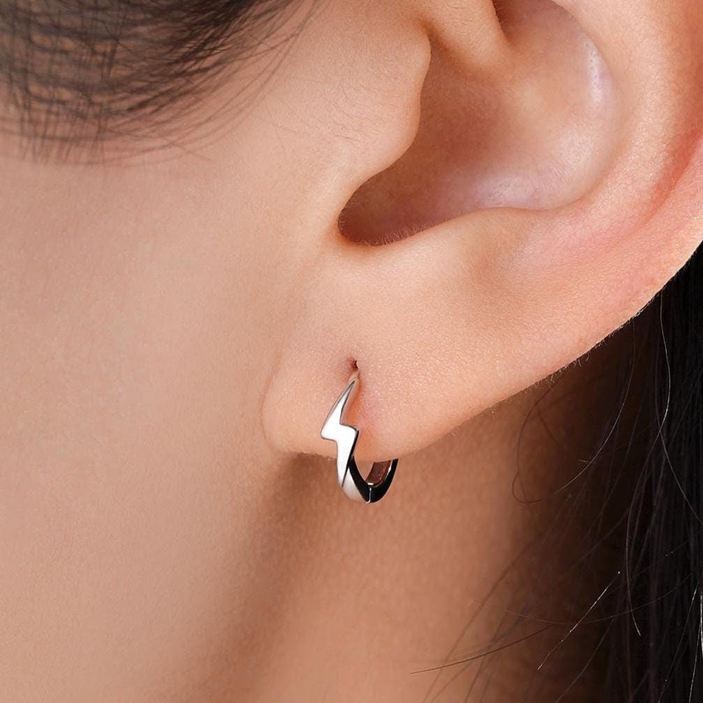 Minimalist Lightning Bolt Huggie Hoop Earrings in Sterling Silver, Silver, Gold, or Rose Gold, Lightning Bolt Hoop Earrings, Lightning Bolt