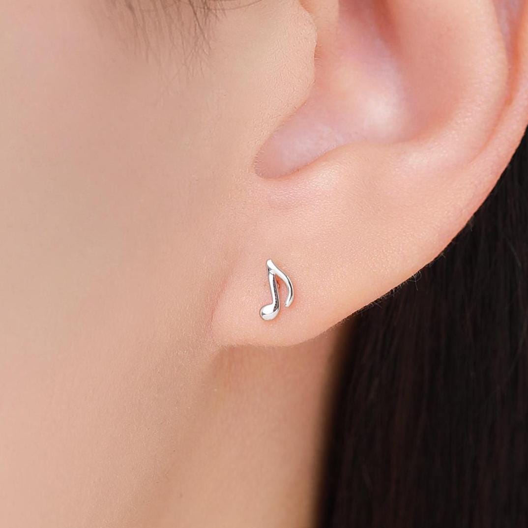 Mismatched Music Notes Stud Earrings in Sterling Silver, Music Symbol Stud Earrings, Cute Fun Earrings for Music Lover