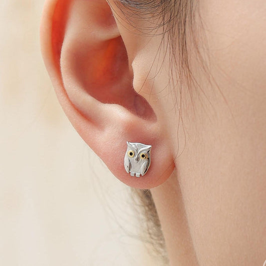 Cute Baby Owl Face Stud Earrings in Sterling Silver, Owl Bird Earrings, Nature Inspired Animal Earrings