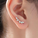 White Opal Marquise Cluster Crawler Earrings in Sterling Silver, Marquise Cluster Ear Climbers, Silver or Gold , Lab Opal Earrings