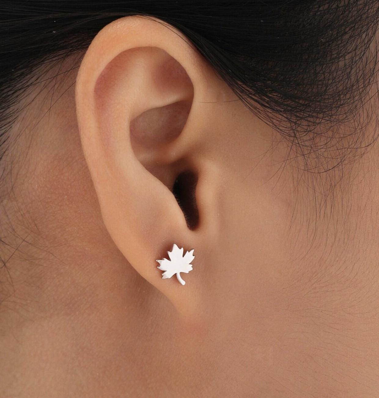 Maple Leaf Stud Earrings in Sterling SilverNature Inspired Flower Earrings -Leaf Earrings, Silver Gold or Rose Gold, Fun, Whimsical