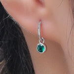 Emerald Green CZ Huggie Hoop Earrings in Sterling Silver with Sleeper Hoops, Detachable, Silver or Gold or Rose Gold, CZ Skinny Hoops
