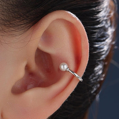 Piercing Free Sterling Silver Pearl Ear Cuff, No Piercing Ear Cuff, Silver, Gold or Rose Gold, Simple and Minimalist