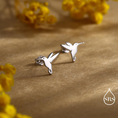Hummingbird Stud Earrings in Sterling Silver, Silver or Gold, Flying Bird Earrings, Nature Inspired Animal Earrings
