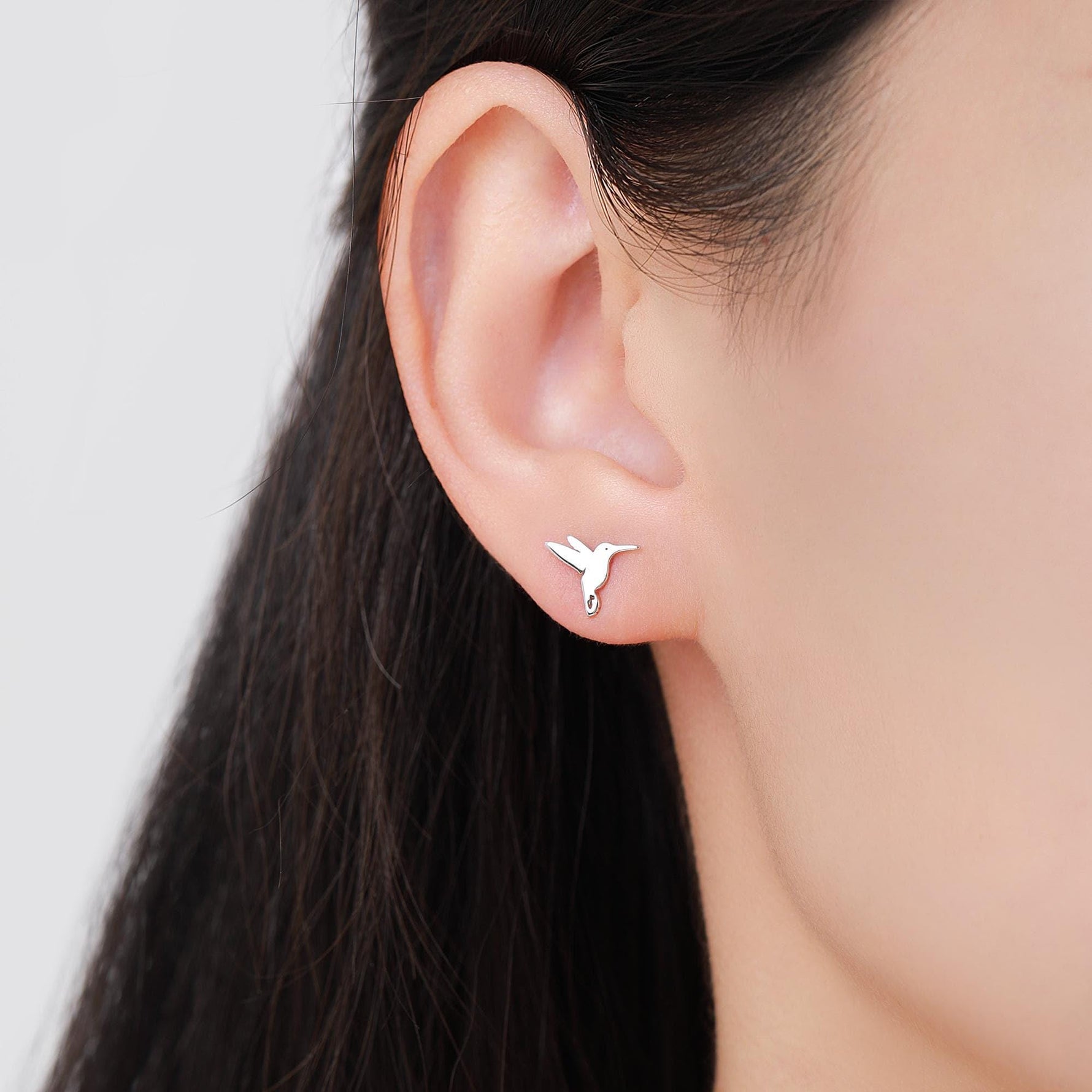 Hummingbird Stud Earrings in Sterling Silver, Silver or Gold, Flying Bird Earrings, Nature Inspired Animal Earrings