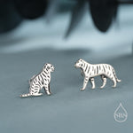 Mismatched Tiger Stud Earrings in Sterling Silver, Silver, Gold or Rose Gold, Asymmetric Tiger Earrings, Nature Inspired Animal Earrings
