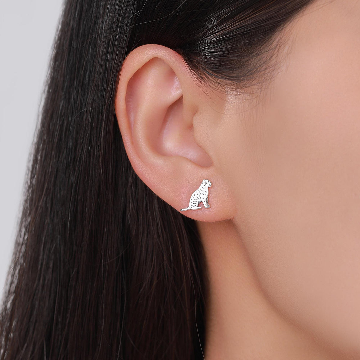 Mismatched Tiger Stud Earrings in Sterling Silver, Silver, Gold or Rose Gold, Asymmetric Tiger Earrings, Nature Inspired Animal Earrings