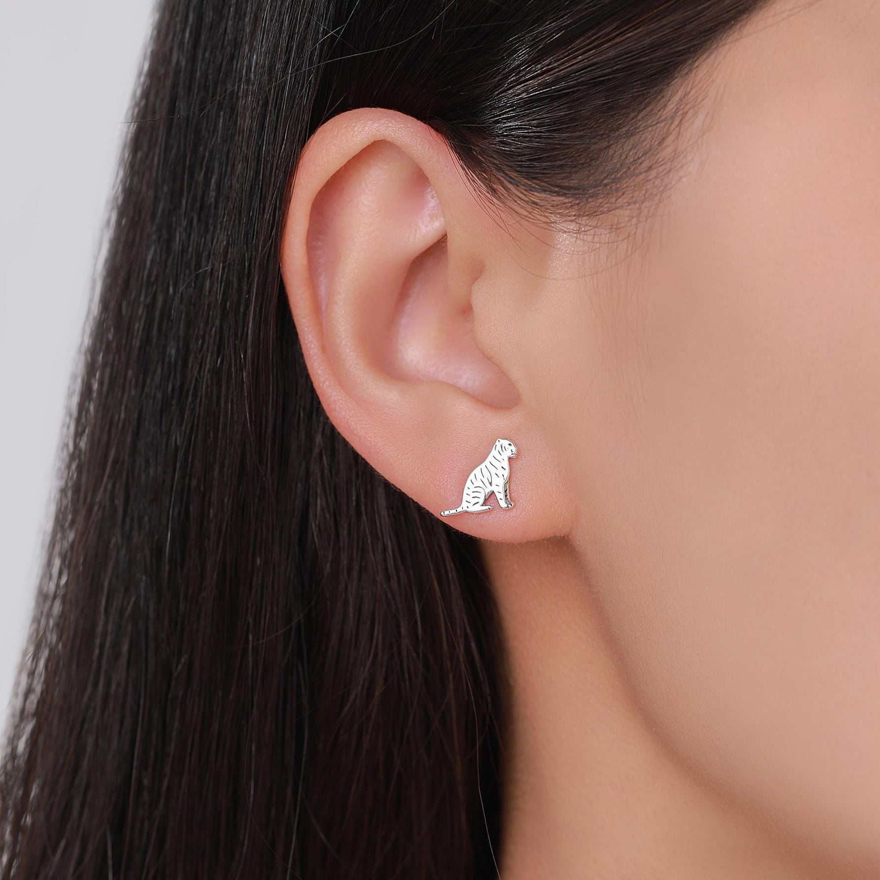 Mismatched Tiger Stud Earrings in Sterling Silver, Silver, Gold or Rose Gold, Asymmetric Tiger Earrings, Nature Inspired Animal Earrings
