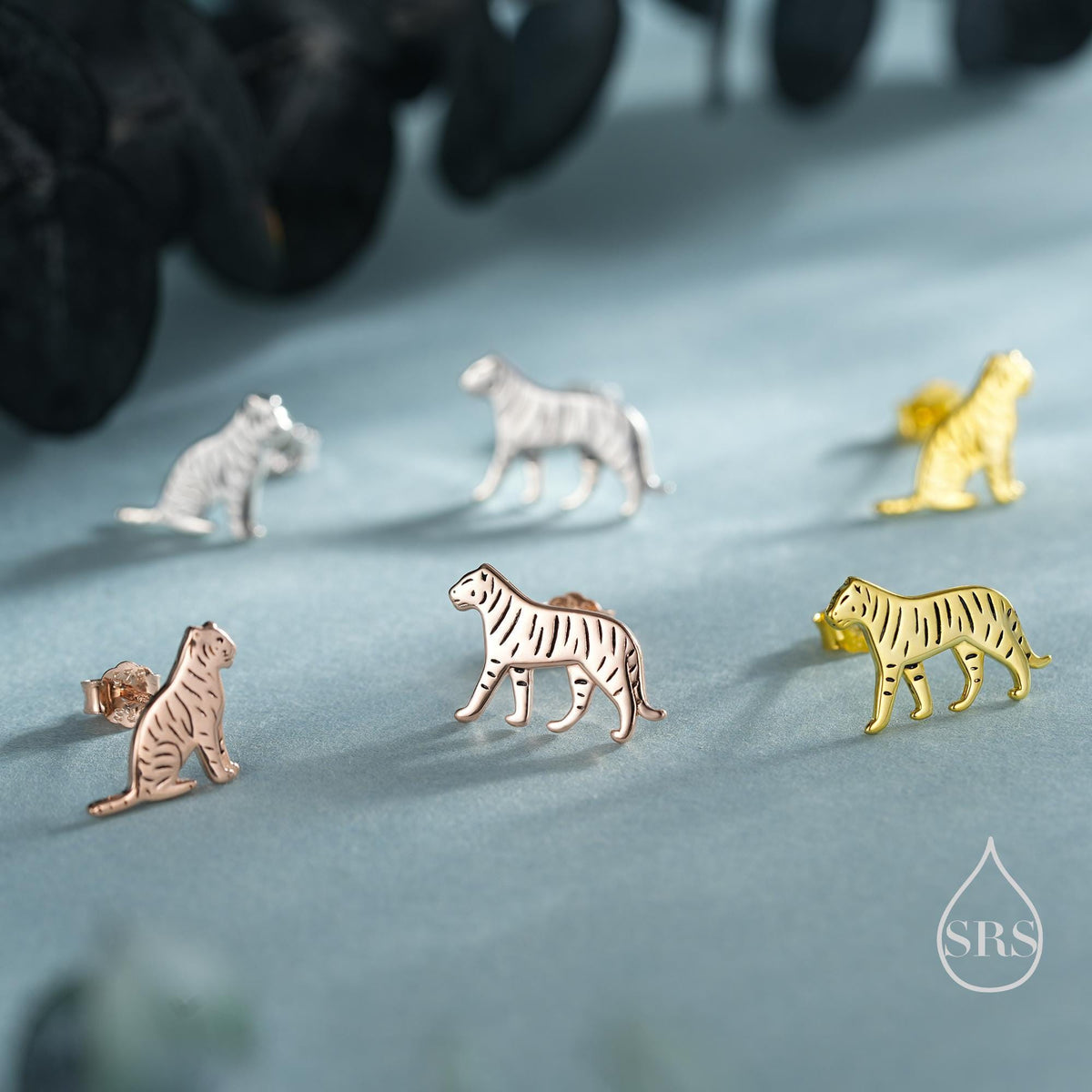 Mismatched Tiger Stud Earrings in Sterling Silver, Silver, Gold or Rose Gold, Asymmetric Tiger Earrings, Nature Inspired Animal Earrings