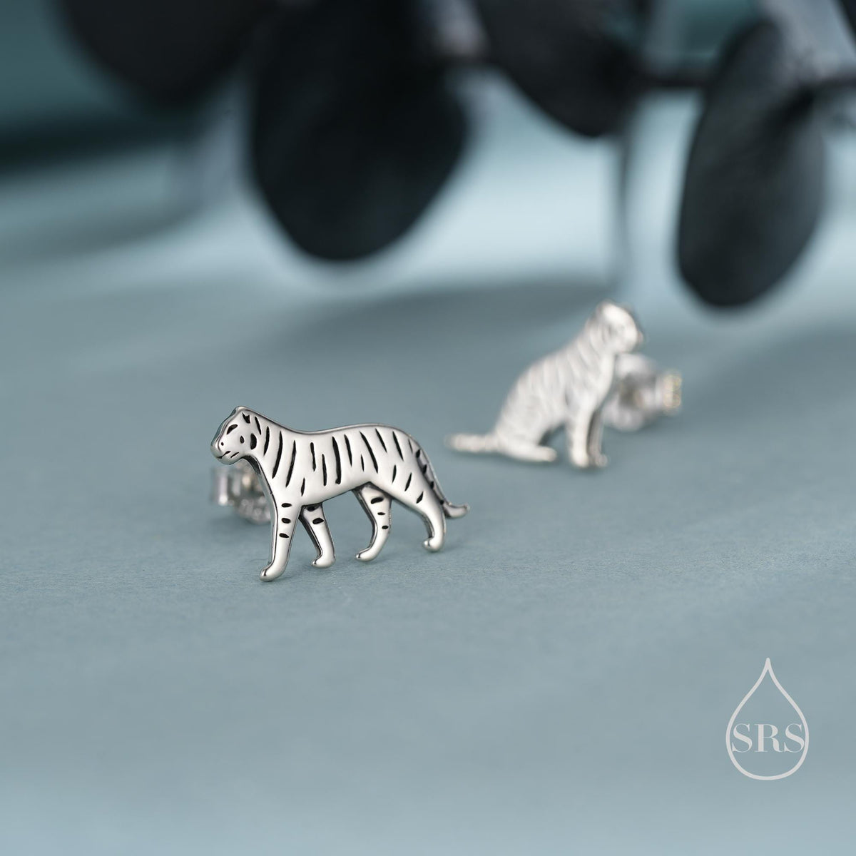 Mismatched Tiger Stud Earrings in Sterling Silver, Silver, Gold or Rose Gold, Asymmetric Tiger Earrings, Nature Inspired Animal Earrings