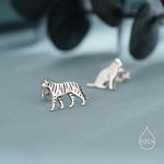 Mismatched Tiger Stud Earrings in Sterling Silver, Silver, Gold or Rose Gold, Asymmetric Tiger Earrings, Nature Inspired Animal Earrings