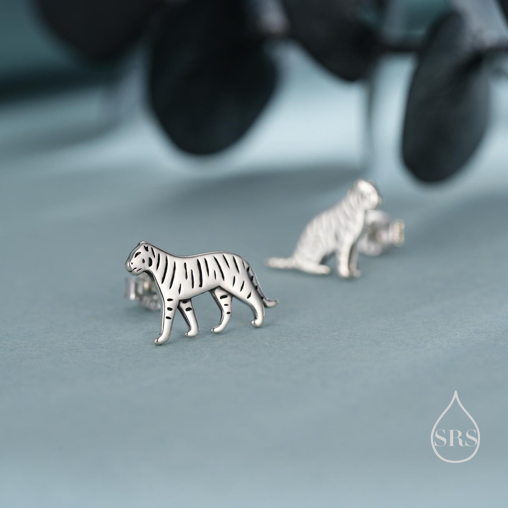 Mismatched Tiger Stud Earrings in Sterling Silver, Silver, Gold or Rose Gold, Asymmetric Tiger Earrings, Nature Inspired Animal Earrings