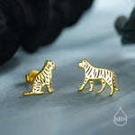 Mismatched Tiger Stud Earrings in Sterling Silver, Silver, Gold or Rose Gold, Asymmetric Tiger Earrings, Nature Inspired Animal Earrings