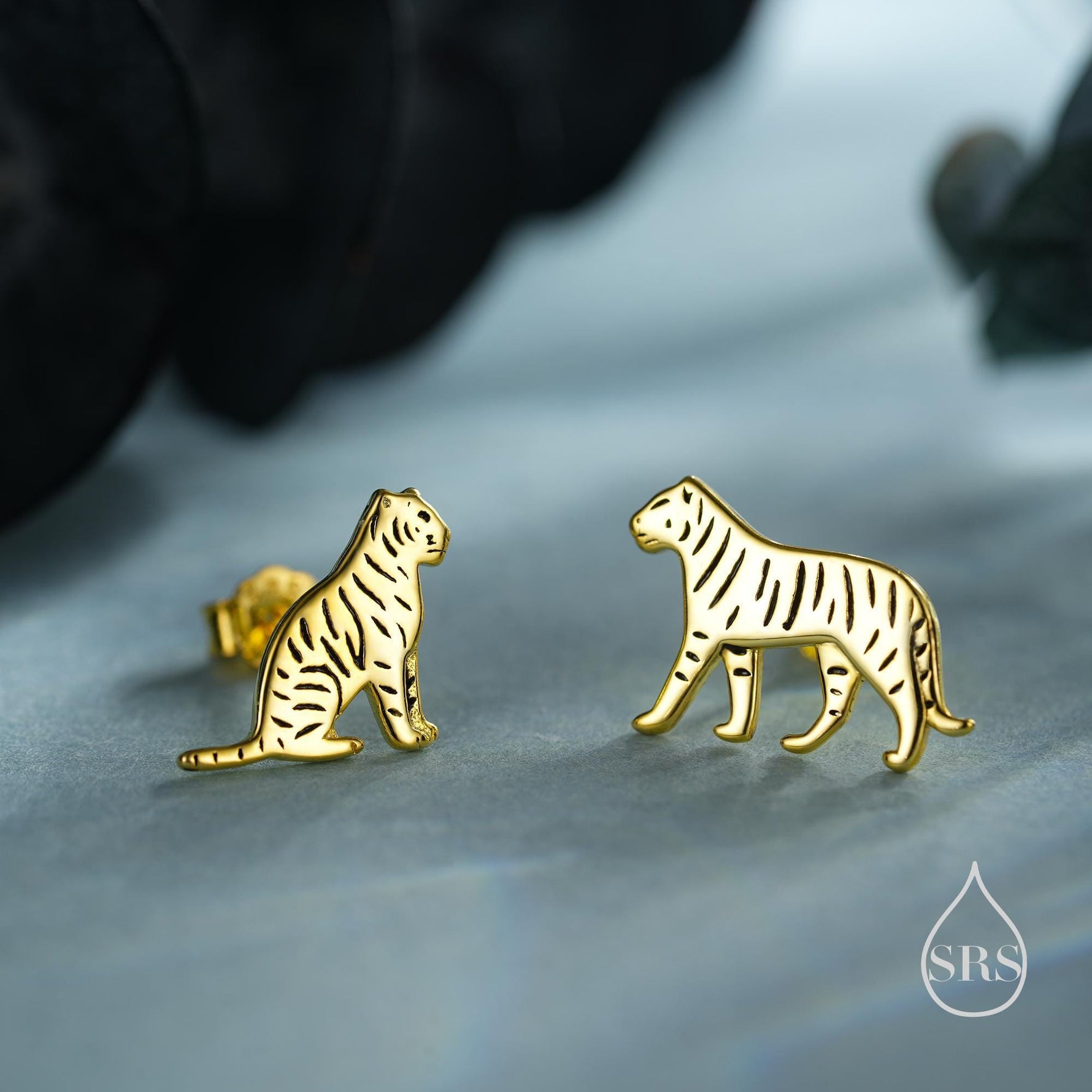 Mismatched Tiger Stud Earrings in Sterling Silver, Silver, Gold or Rose Gold, Asymmetric Tiger Earrings, Nature Inspired Animal Earrings