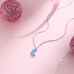 Extra Tiny Opal Moon Necklace in Sterling Silver, Silver or Gold or Rose Gold, Blue Opal or White Opal Necklace