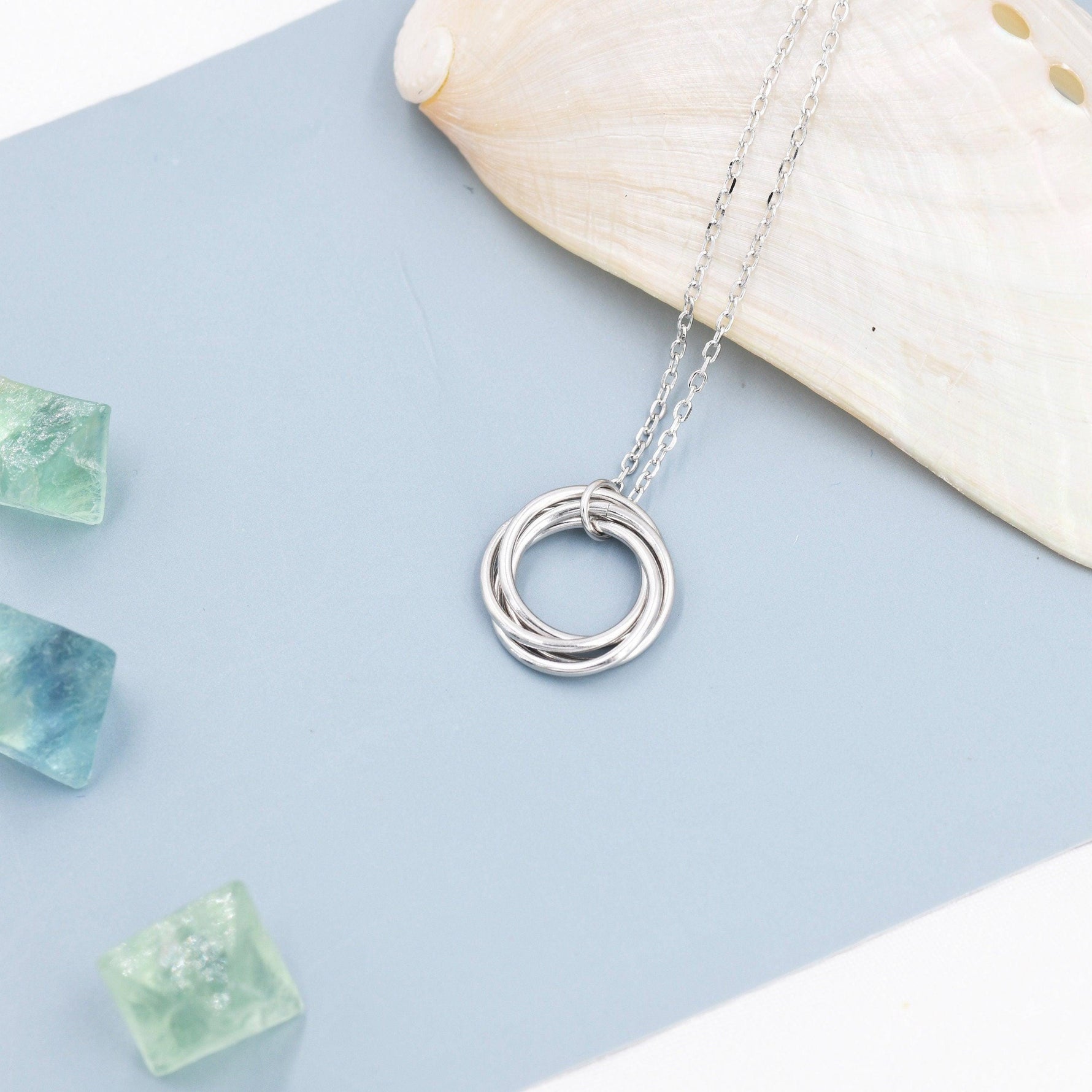 Sterling Silver Four Interlocking Circles Pendant Necklace, Four Entwined Rings for 40s, 40th Infinity Necklace